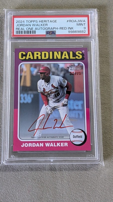 Jordan Walker Cardinals SSP - 2024 Topps Heritage Real One Red Ink #/75 - PSA 9