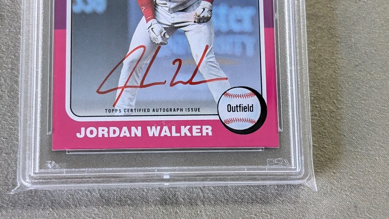 Jordan Walker Cardinals SSP - 2024 Topps Heritage Real One Red Ink #/75 - PSA 9 view 2