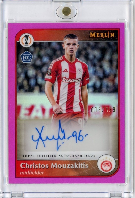 2024-25 Topps Merlin Chrome UEFA Christos Mouzakitis Rookie Auto Pink /199 AU-CM