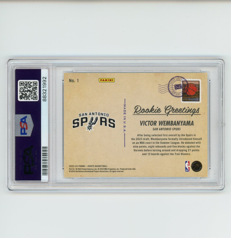 PSA 10 GEM MINT | Victor Wembanyama 2023-24 Panini HOOPS ROOKIE Greetings RC view 2