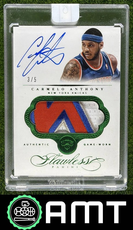Carmelo Anthony Patch Auto 2013-14 Panini Flawless 3/5 Emerald Knicks
