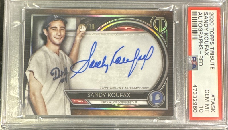 PSA 10 Sandy Koufax 2020 Topps Tribute Autographs Auto Red /10 Gem Mint