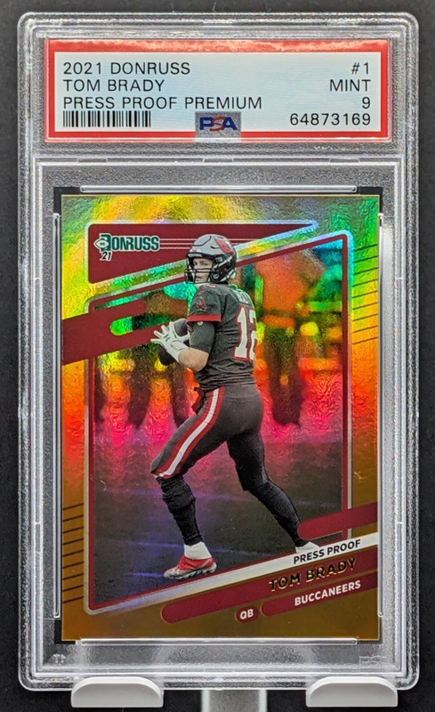 2021 Tom Brady Press Proof Premium #1 Football Card Holo Foil Front ~ PSA 9 MINT
