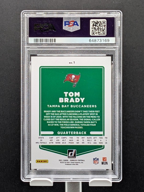 2021 Tom Brady Press Proof Premium #1 Football Card Holo Foil Front ~ PSA 9 MINT view 2