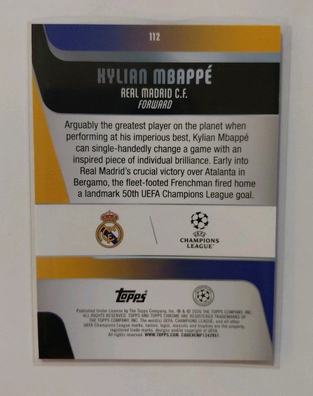 2025-26 Topps Chrome UEFA Kylian Mbappe Prism Refractor Real Madrid view 2