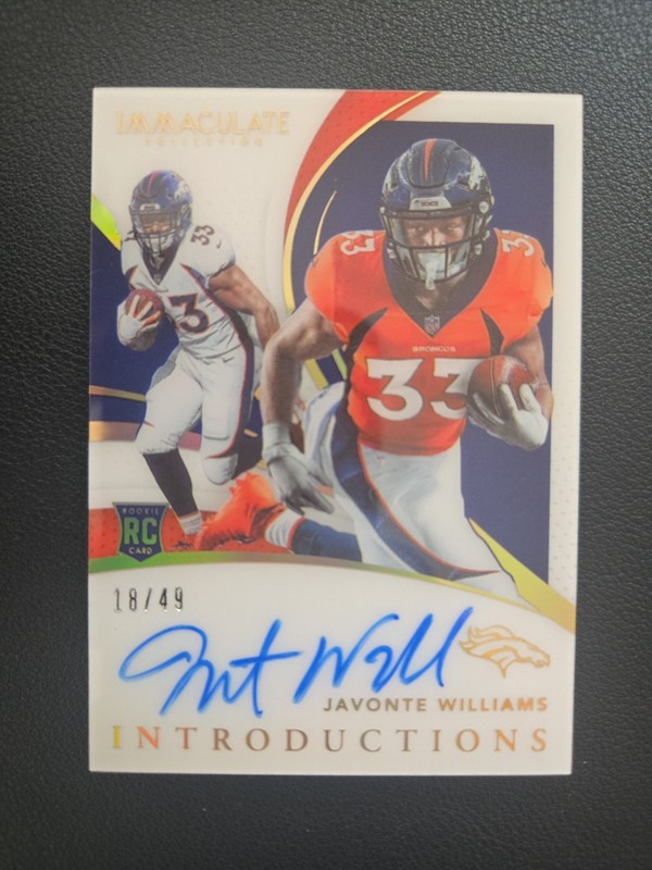 2021 Panini Immaculate Collection Javonte Williams RC Patch Auto /49 Broncos view 1