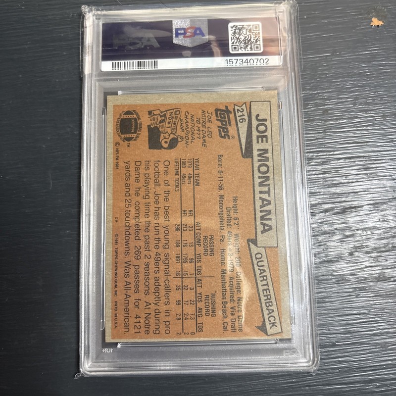 1981 Topps - Joe Montana #216 PSA 6 view 2