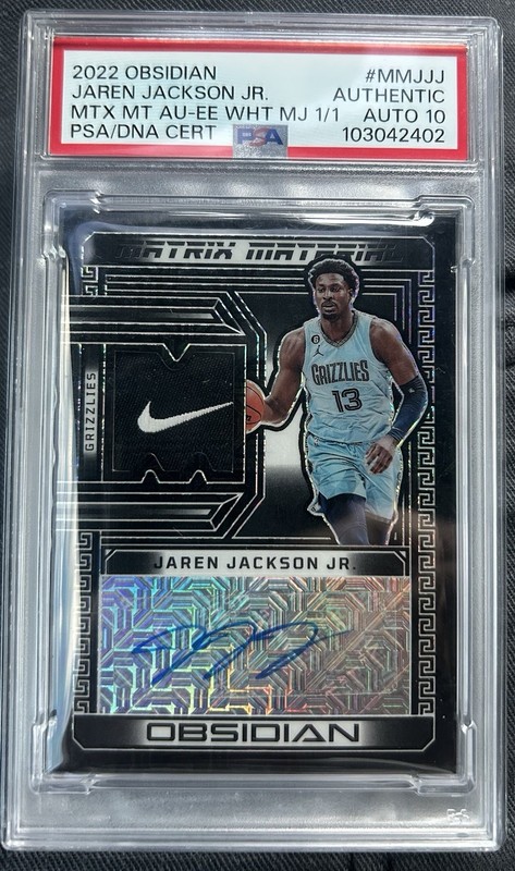 JAREN JACKSON JR. 2022 PANINI OBSIDIAN MATRIX MATERIAL  AUTO White 1/1 PSA 10