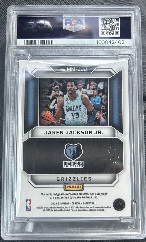 JAREN JACKSON JR. 2022 PANINI OBSIDIAN MATRIX MATERIAL  AUTO White 1/1 PSA 10 view 2