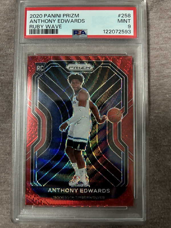 PSA9: 2020 Panini Prizm 258 Anthony Edwards Ruby Wave RC
