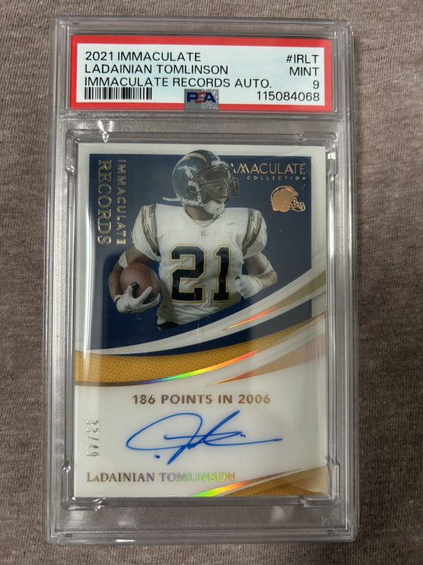 PSA9: LaDainian Tomlinson 2021 Panini Immaculate Records On Card Auto /49 IR-LT