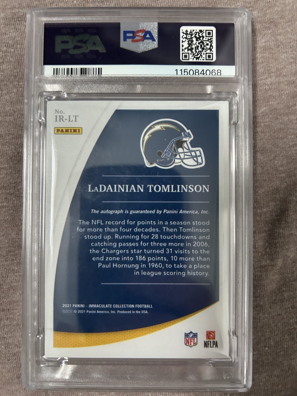PSA9: LaDainian Tomlinson 2021 Panini Immaculate Records On Card Auto /49 IR-LT view 2