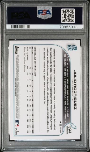 2022 Topps - JULIO RODRIGUEZ - Seattle Mariners - #US44 - PSA 10 - GEM MINT!! view 2