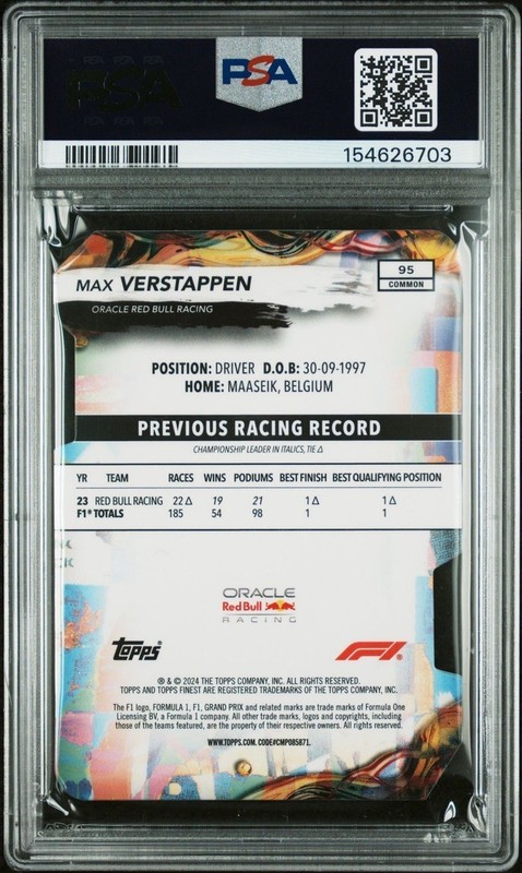Max Verstappen PSA 10 Pop 2 2024 Topps Finest F1 /75 Die-Cut Refractor #95 Gem view 2