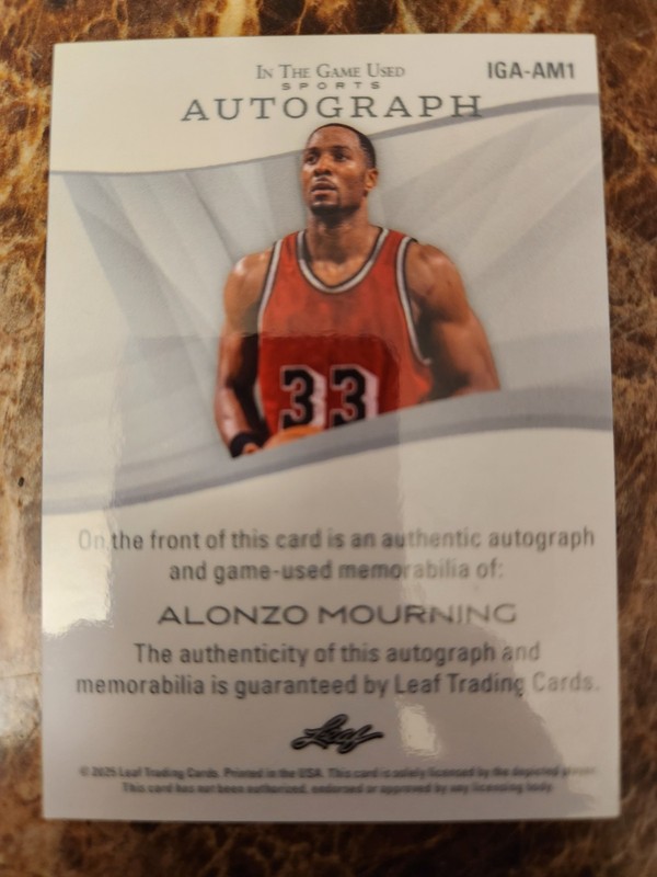 2025 Leaf In The Game Used Sports ALONZO MOURNING AUTO,MEMORABILIA 11/35... view 2
