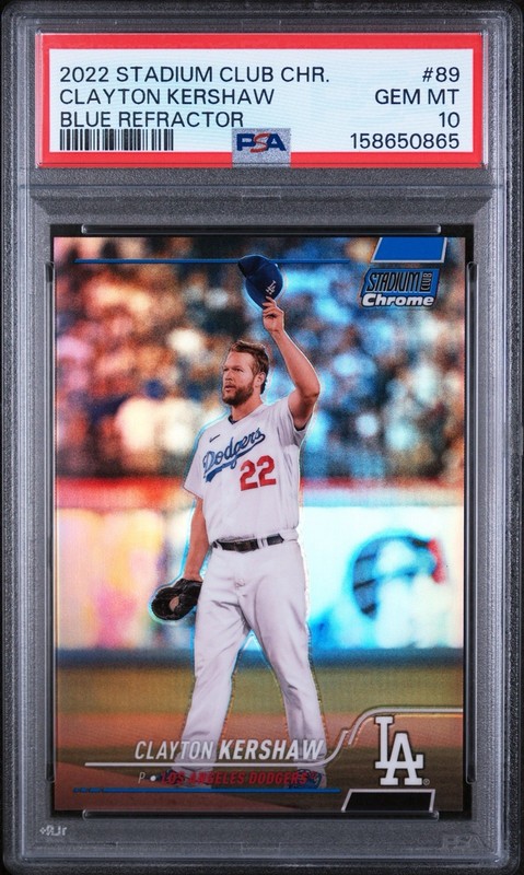 2022 Topps Stadium Club Chrome #89 Clayton Kershaw Blue Refractor /199 PSA 10