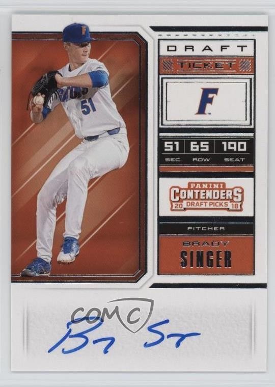 2018 Panini Contenders Draft Picks Draft Ticket RPS Brady Singer #1 Auto 0a3