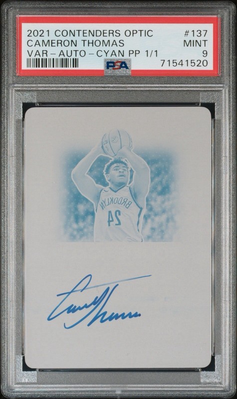 2021 Contenders Optic Printing Plate 1/1 Cameron Thomas Rookie Ticket Auto PSA 9