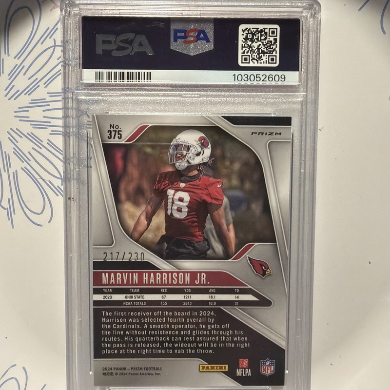 2024 Panini Prizm - Marvin Harrison Jr. Blue Wave PSA 10 view 2