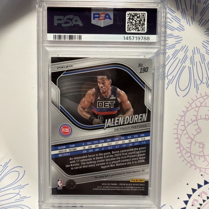 2024 Panini Prizm Black - Jalen Duren Autograph PSA 10 view 2
