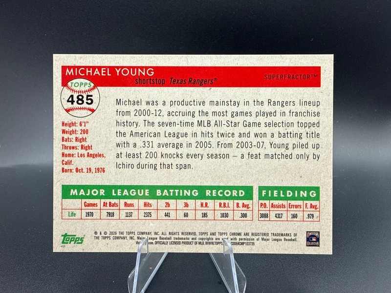 2025 Topps Chrome Platinum Anniversary Michael Young Gold Superfractor 1/1 Texas view 2