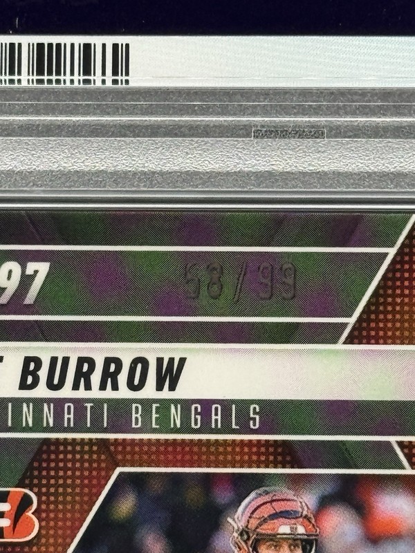 2025 Panini Mosaic Joe Burrow Blue No Huddle /99 #97 PSA 9 view 2