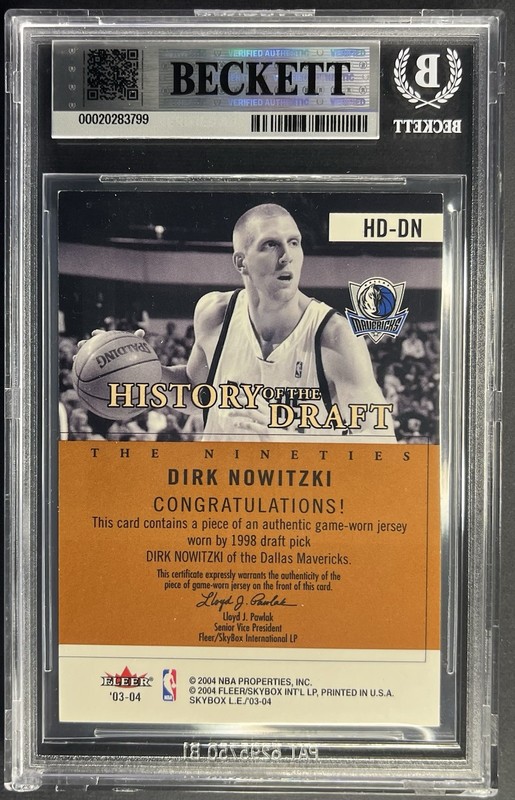 2004 Skybox L.E. Dirk Nowitzki History Of The Draft Game Used Jersey BGS Auto view 2