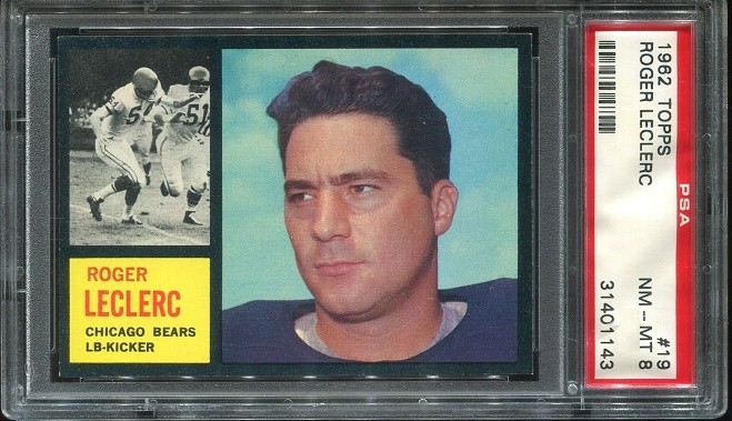 1962 Topps #19 Roger LeClerc RC PSA 8 Chicago Bears Trinity College
