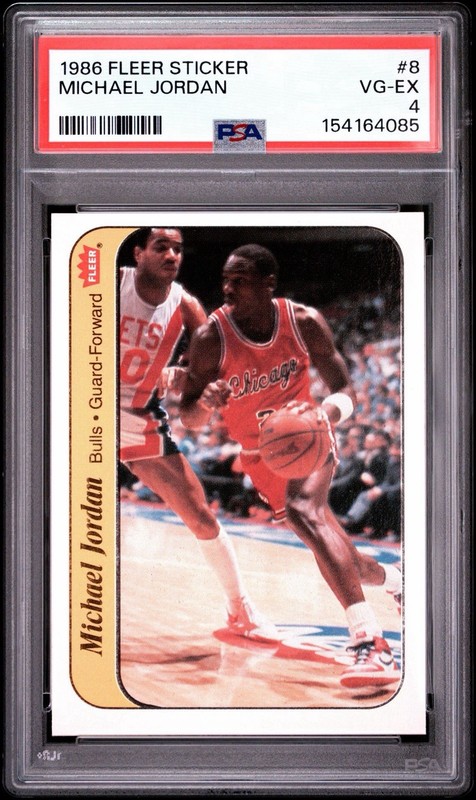 1986-87 FLEER BASKETBALL STICKER #8 MICHAEL JORDAN PSA 4 ROOKIE RC