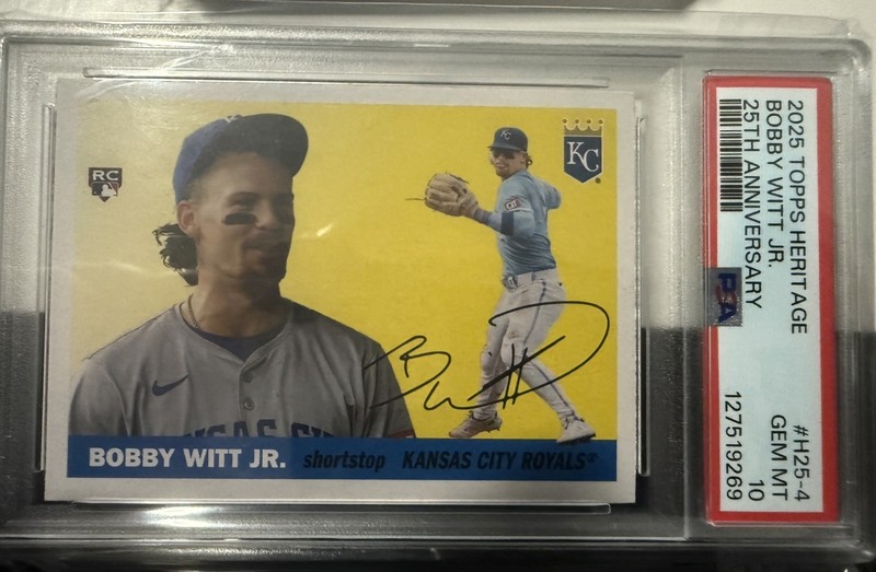 2025 Topps Heritage Heritage 25th Anniversary #H25-4 Bobby Witt Jr. PSA 10