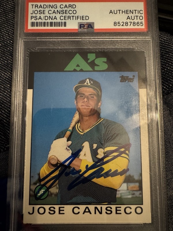 1986 Topps Traded - Jose Canseco In Person Auto PSA Graded Authentic view 1