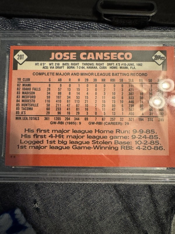 1986 Topps Traded - Jose Canseco In Person Auto PSA Graded  Authentic view 2