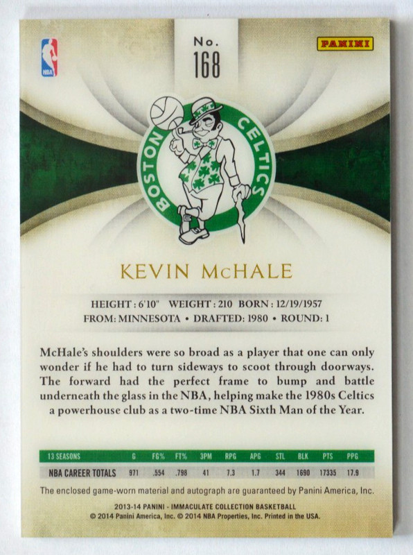 2013-14 KEVIN MCHALE Panini Immaculate Game Worn Patch/On Card Auto See Desc. view 2
