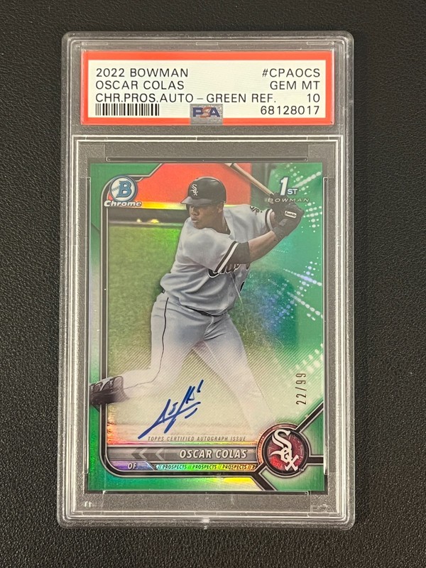 Oscar Colas 2022 Bowman Chrome 1st Auto Green Refractor /99 PSA 10 White Sox view 1