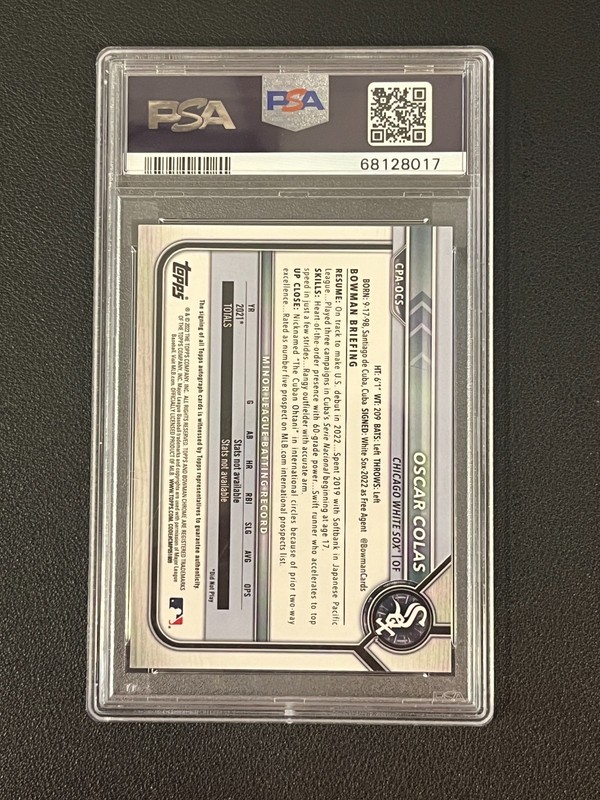 Oscar Colas 2022 Bowman Chrome 1st Auto Green Refractor /99 PSA 10 White Sox  view 2