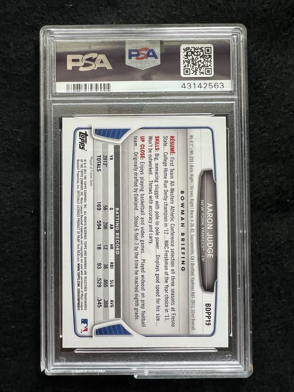 2013 Bowman Draft Picks And Prospects Aaron Judge RC #BDPP19-PSA 10 Yankees view 2
