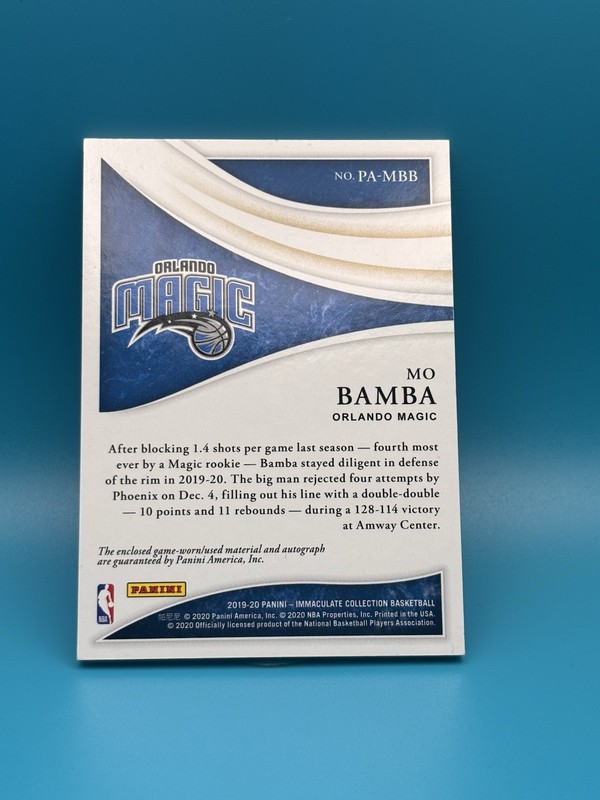 2019-20 Panini Immaculate Patch Auto Red /25 Mo Bamba #PA-MBB Patch Auto view 2