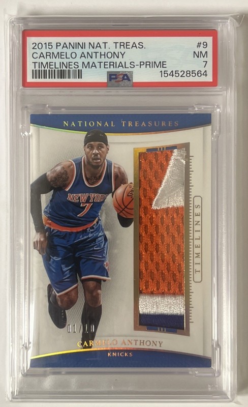 2015-16 National Treasures Carmelo Anthony Jersey Patch #’d 1/10 PSA N.Y. Knicks
