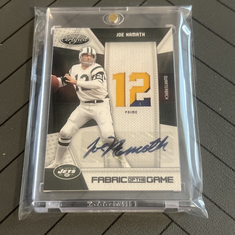 2010 Panini Certified Fabrics Of The Game Joe Namath Game Use Jersey Auto 9/10
