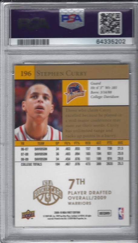 2009 UPPER DECK FIRST EDITION "GOLD" #196 STEPHEN CURRY RC PSA 8 view 2
