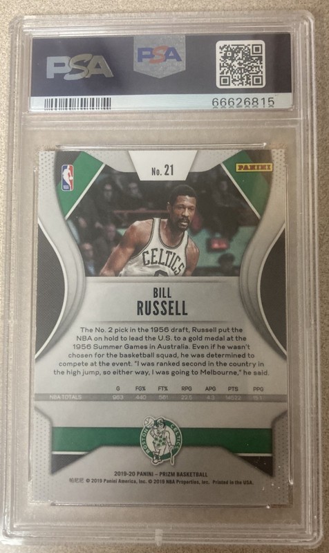 2019 PANINI PRIZM # 21 BILL RUSSELL / BOSTON CELTICS / PSA 10 GEM MINT view 2