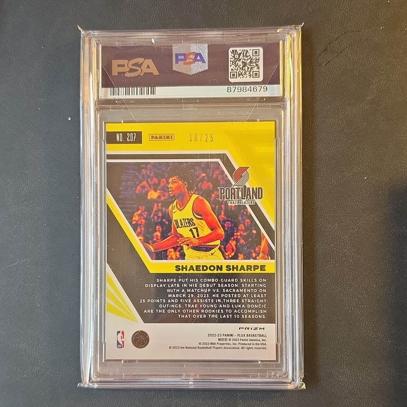 Panini Shaedon Sharpe Blazers 2022-23 Flux Rookies Lunar Eclipse /25 PSA 10 view 2