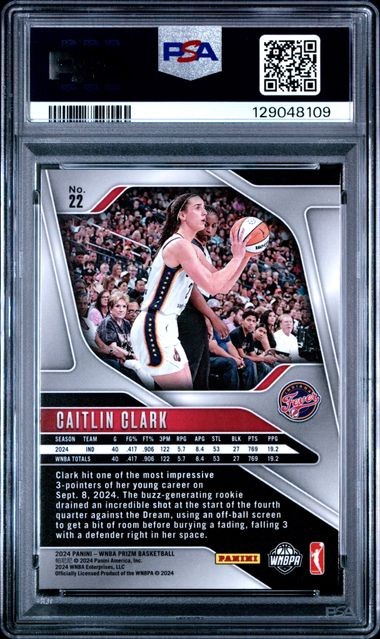 Caitlin Clark Fever 2024 Panini Prizm Rookie Card #22 PSA 9 Mint view 2