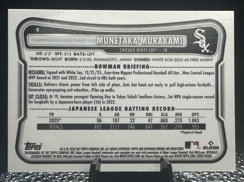 2026 Bowman Chrome Munetaka Murakami Red Rookie Refractor view 2
