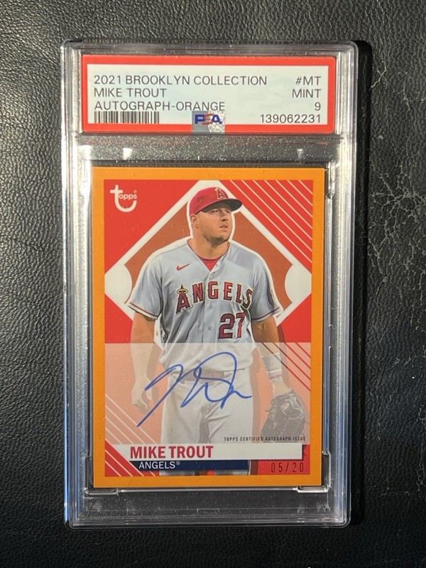 MIKE TROUT 2021 Topps Brooklyn Collection Orange Auto 5/20 PSA 9 MT