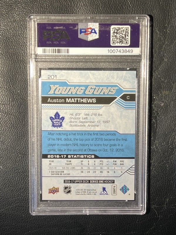 AUSTON MATTHEWS 2016-17 Upper Deck Young Guns PSA 10 #201 view 2