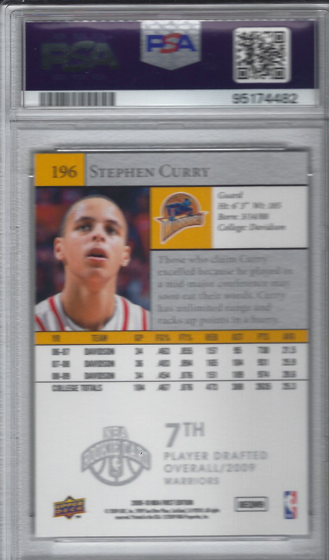 2009 UPPER DECK FIRST EDITION "SILVER" #196 STEPHEN CURRY RC PSA 9 view 2