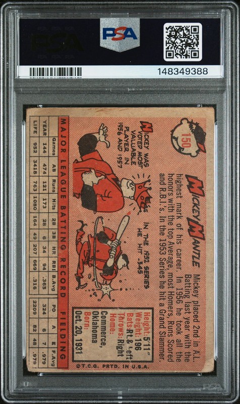 1958 Topps #150 - Mickey Mantle PSA 1 PR view 2