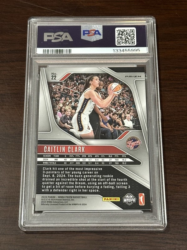 2024 Panini Prizm Caitlin Clark Rookie WNBA Logo Parallel PSA 9 Mint RC #22 view 2