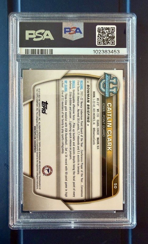 2022-23 Bowman University Chrome Caitlin Clark #50 1st Bowman PSA 9 MINT view 2